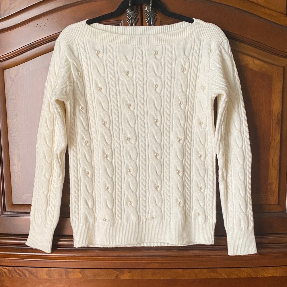 Ann Taylor Ivory Cable Knit Sweater
